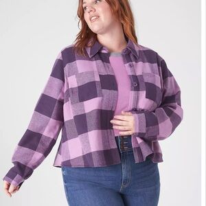 LANE BRYANT Relaxed Button-Front Cropped Shacket In Buffon Fun Size 22/24